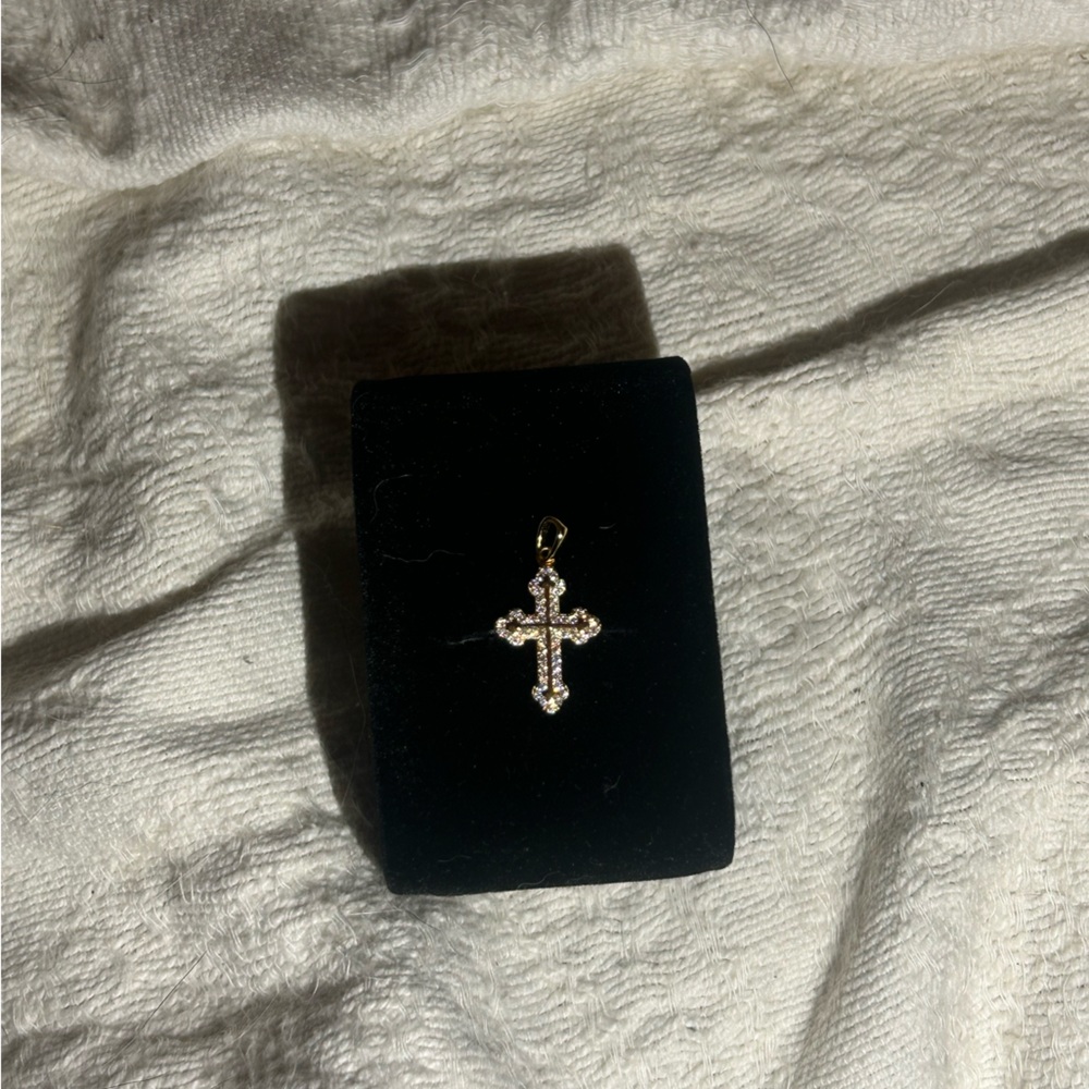 Small 18k gold plated moissanite cross pendant